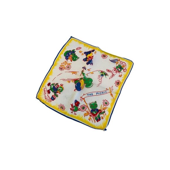 Other - Vintage Child's Hankie from the 1940s, The Picnic Whimsical Novelty Print Hankie
